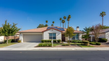 A beautiful brick house with a unique curved roof design stands under a clear blue sky on a sunny day showcasing architectural innovation and modern residential style