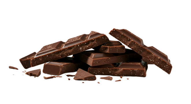 Isolated Dark Chocolate Pieces Scattered Photo