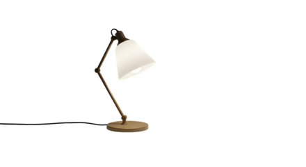 Isolated Desk Lamp PNG with White Shade and Wooden Base