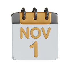 3d calendar icon with gold 1st Day of November