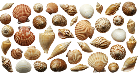 Collection of Seashells Isolated on Black Background