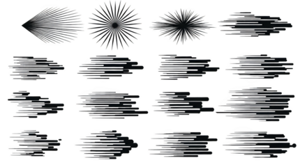 Abstract radial burst and horizontal line effects collection isolated on transparent background