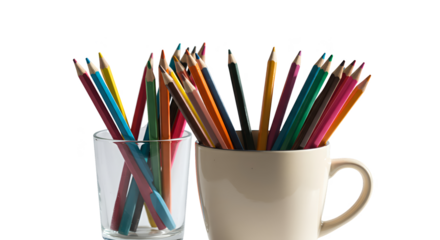 Colored Pencils In A Mug And Glass Photo