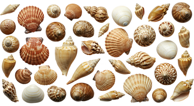 Collection of Seashells Isolated on Black Background