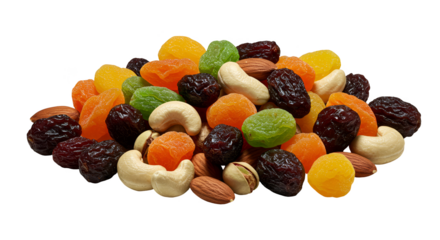 Isolated Dried Fruit and Nut Mix with Cashews and Pistachios