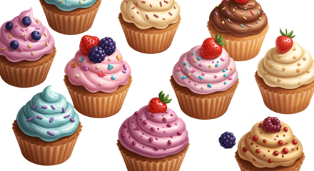 Colorful Cupcakes Isolated On Transparent Background