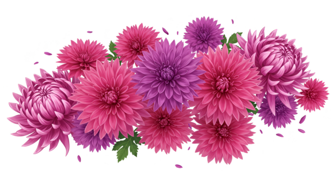 Illustration Pink Purple Dahlias Floral Arrangement Isolated Transparent - Powered by Adobe