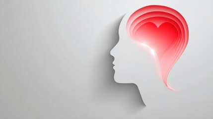 Creative Paper Cutout of a Human Head With a Heart Shape and Flowing Lines Representing Love and Emotion in a Minimalistic Style