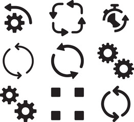 A set of gear icons symbolizing engineering, machine technology, and the business concept of mechanical power and ideas