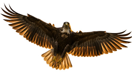 Isolated Eagle Flying with Wings Spread Golden Light