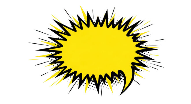 Bright yellow speech bubble with dynamic white outlines pop art style isolated on transparent background - Powered by Adobe