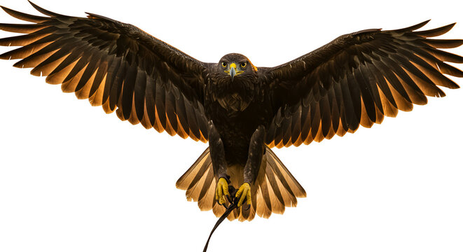 Isolated Eagle Bird of Prey Flying with Wings Spread Golden Light