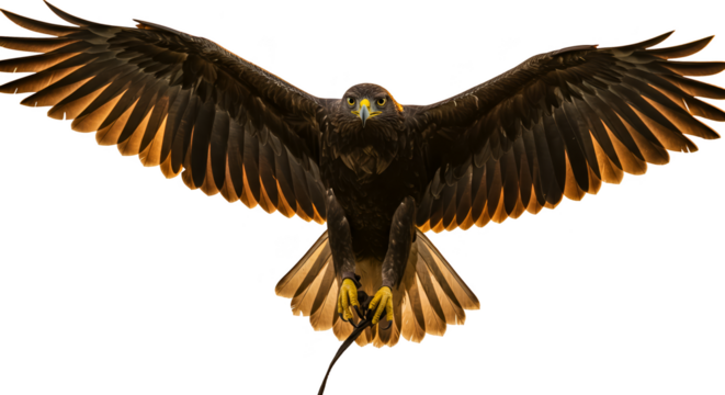 Isolated Eagle Bird of Prey Flying with Wings Spread Golden Light