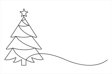 Christmas tree continuous one line art drawing of single line vector illustration