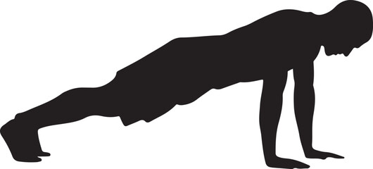 Man Doing Push-Up Silhouette Set for Training and Exercise Concept