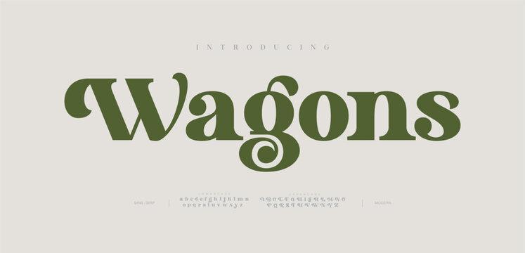 Wagon, Luxury font alphabet logo. Typography Beauty fashion elegant western classic letters serif fonts decorative wedding vintage logos. vector illustration	
