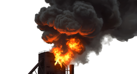Isolated Fire and Smoke From Industrial Building Transparent Background Photo