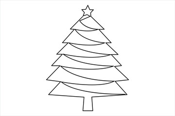 Christmas tree continuous one line art drawing of single line vector illustration