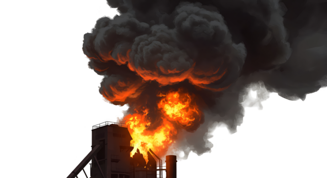 Isolated Fire and Smoke From Industrial Building Transparent Background Photo