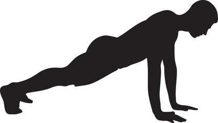 Fitness Athlete Silhouette in Push-Up Workout Poses
