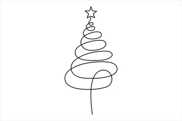 Christmas tree continuous one line art drawing of single line vector illustration