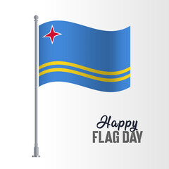 Fototapeta premium Aruba Flag Pole Vector Illustration Wavy Flag Pole Happy Flag Day