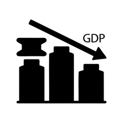 GDP Downturn Economic Recession with Arrow and Decreasing Bar Graph Visualization