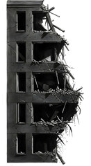 Damaged Building Isolated PNG Realistic Photo Gray Black White