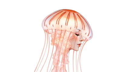 Illustration Woman Face Merging With Jellyfish Isolated Transparent PNG