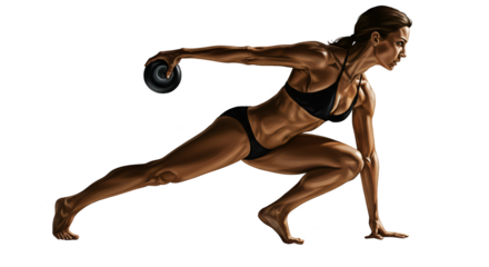 Illustration Woman Weightlifting Black Bikini Dynamic Pose