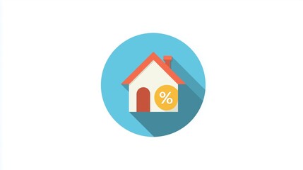Flat vector icon of a house with a percentage symbol, representing mortgage rates, clean minimal design.