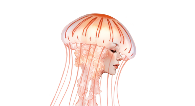 Illustration Woman Face Merging With Jellyfish Isolated Transparent PNG