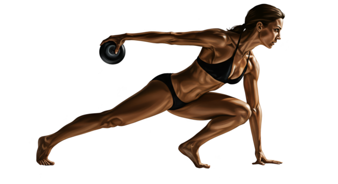 Illustration Woman Weightlifting Black Bikini Dynamic Pose