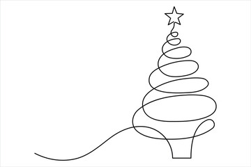 Christmas tree continuous one line art drawing of single line vector illustration