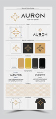 Creative AURON luxury modern clothes logo and brand style guide design.	