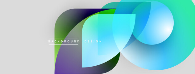 Abstract shapes overlap, creating vibrant color gradients. Modern design elements suggest fluidity, innovation, technology. Background features text background, design.