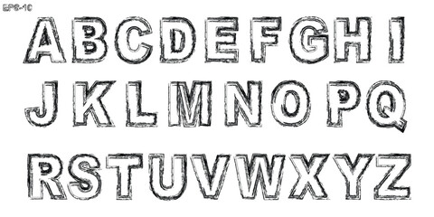 Grunge Sketch Alphabet Vector – Hand-Drawn Rough Uppercase Letters A–Z for Vintage Typography, Poster Design, T-Shirt Graphics, Artistic Fonts, and Creative Illustration Projects