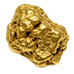 Isolated Gold Nugget Realistic Shiny Metallic Raw Mineral Treasure