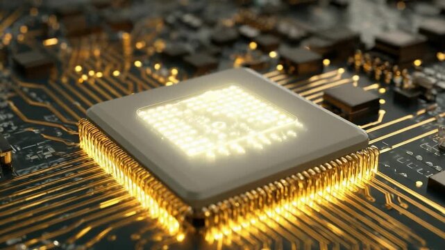 A microprocessor (CPU) mounted on a motherboard.