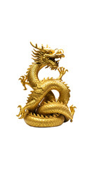 Fototapeta premium Isolated Golden Dragon Sculpture Realistic Detailed Traditional East Asian Art
