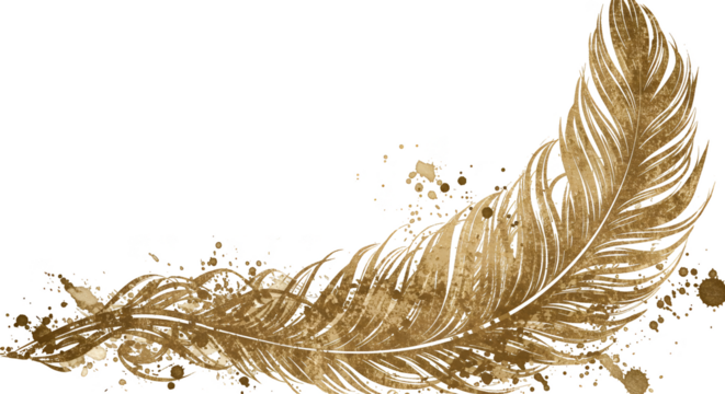 Isolated Golden Feather Illustration with Sparkles