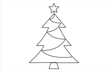 Christmas tree continuous one line art drawing of single line vector illustration