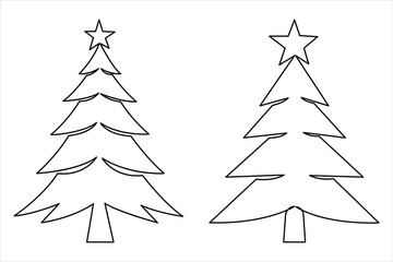 Christmas tree continuous one line art drawing of single line vector illustration