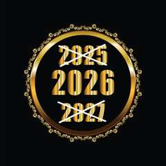 Goodbye 2025 Hello 2026 – Elegant Golden New Year Typography with Check and Cross Icons for Festive Celebration Design