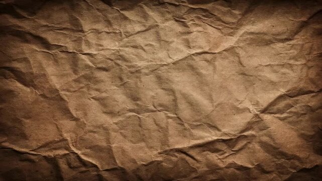 Close-up of wrinkled brown paper with deep creases and shaded folds.