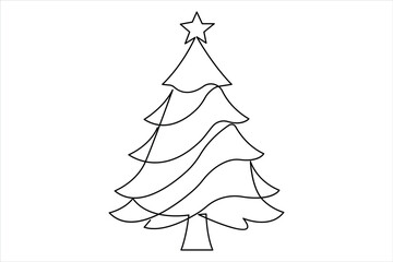 Christmas tree continuous one line art drawing of single line vector illustration