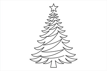 Christmas tree continuous one line art drawing of single line vector illustration