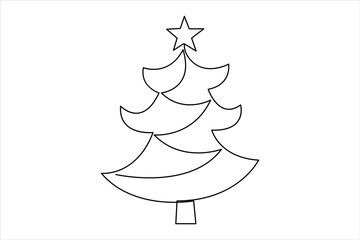 Christmas tree continuous one line art drawing of single line vector illustration