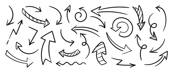 Hand drawn curved arrow vector set collection doodle sketch illustration