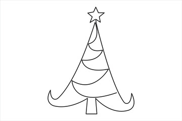 Christmas tree continuous one line art drawing of single line vector illustration